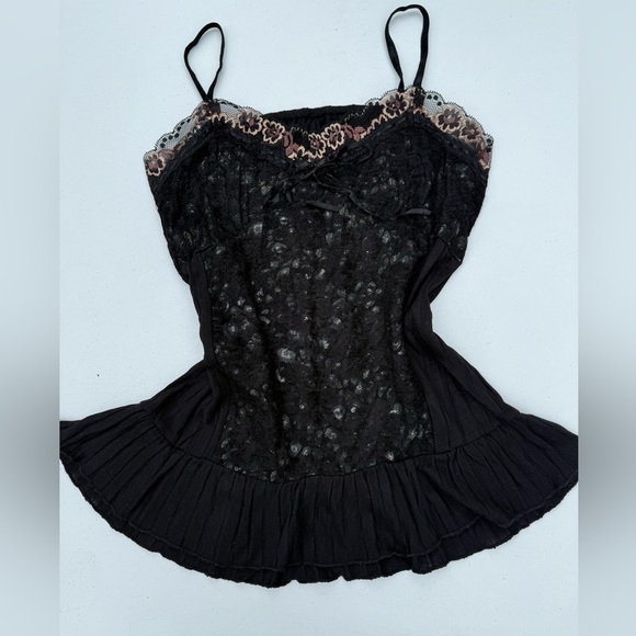 Tops - Y2K black lace sheer cami top made in Korea